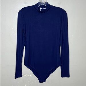 SHEIUGU Blue Bodysuit Top Long Sleeve Mock Neck Soft Stretchy Comfortable NWT Md
